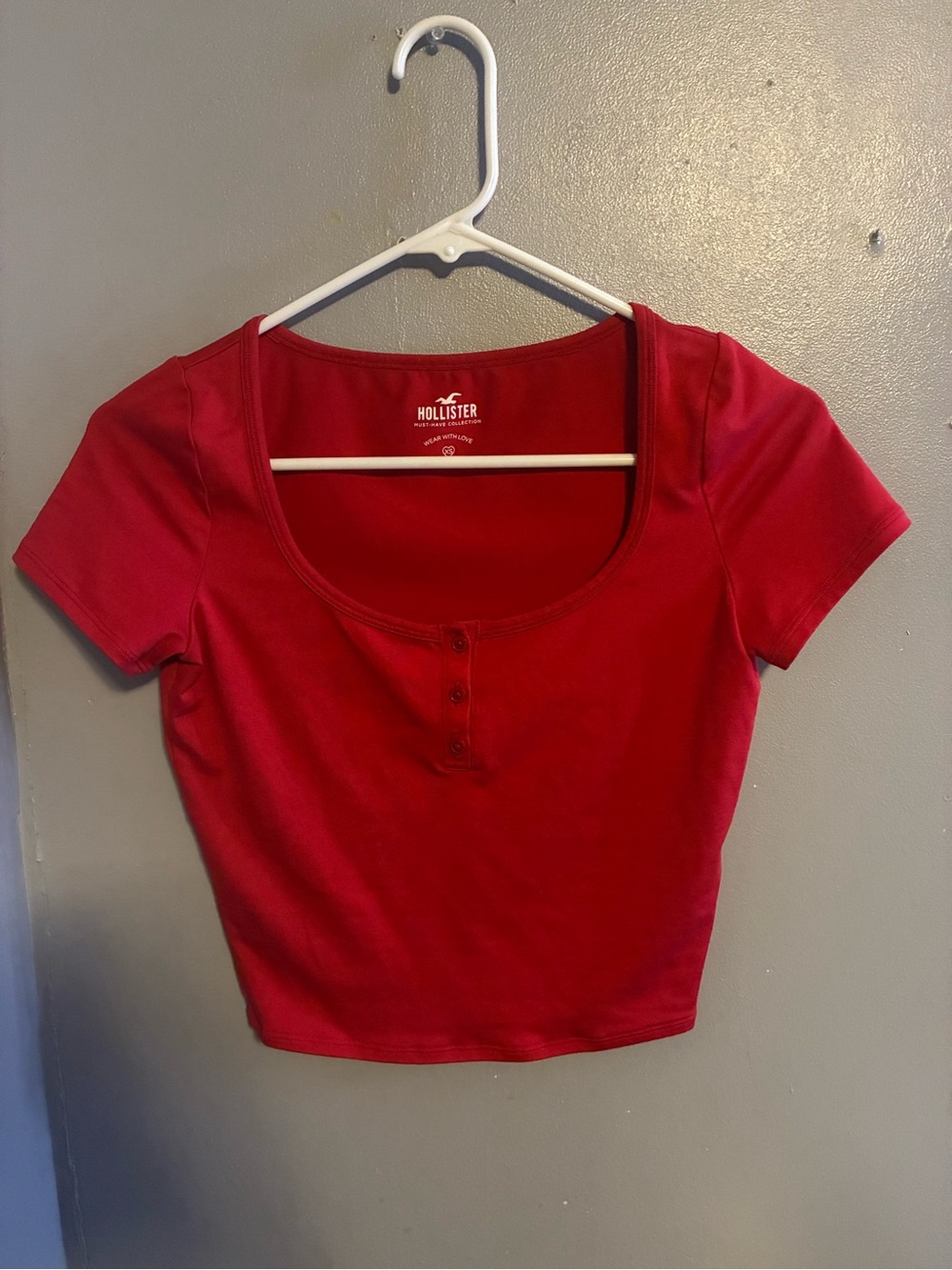 Hollister Red Short-Sleeve Scoop Henley Crop Top